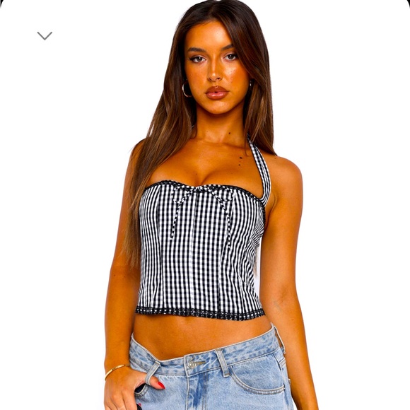 White Fox Boutique Tops - ‘Have to let go’ bustier gingham black and white halter top